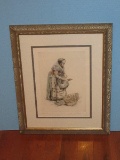 Scarce Find Vegetable Vendor Original Hand Colored Etching Artist Signed Paul Geissler