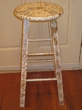 Painted Counter Bar Stool Abstract Design Gold/Silver Tones White Base