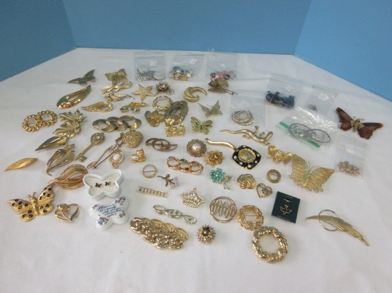 Group - Misc. Fashion Jewelry Brooches, Earrings, Gold Tone & Other