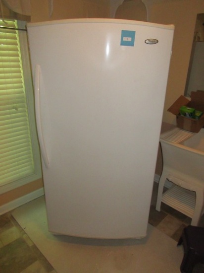 Clean White Whirlpool Free Standing Upright Commercial Freezer 20 Cubic Feet Frostless