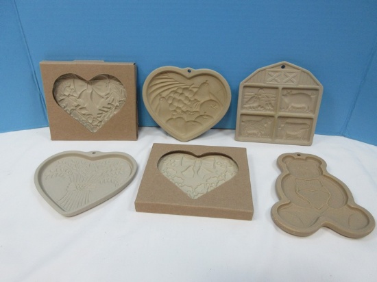 Collection 6 Pampered Chef Limited Edition and other Stoneware Cookie Molds Teddy Bear