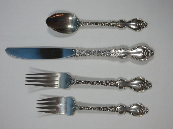 4 pc. International Sterling Silver Du Barry Pattern Flatware Heavy Repousse Floral and Scroll
