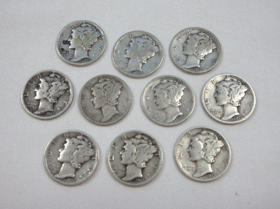 10 Silver Mercury Dimes Winged Liberty Dime Coins 90% Silver 1916, 1917-S, and more
