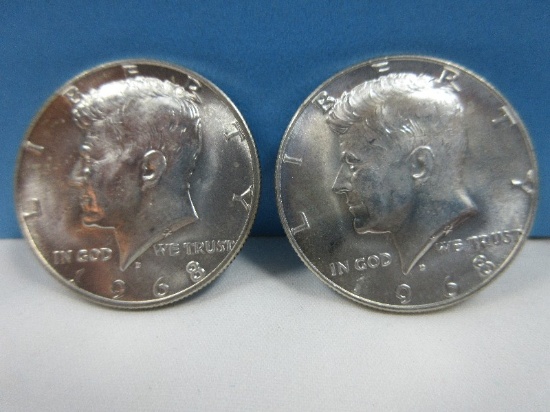 2-1968-D Kennedy Half Dollar Coins 40% Silver/60% Copper Composition Philadelphia No Mint