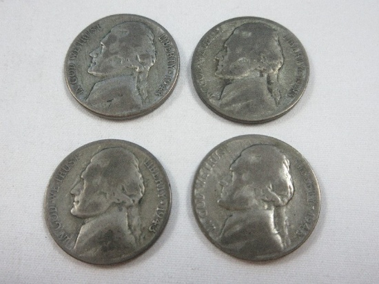 4-1943-S Jefferson Nickel Coins Wartime Composition 35% Silver, 56% Copper