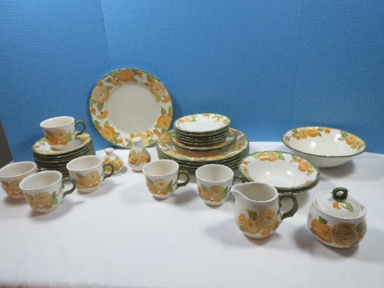Scarce Find Metlox-Poppy Trail-Vernon Sculptured Zinnia Pattern 37 pcs. Dinnerware Circa