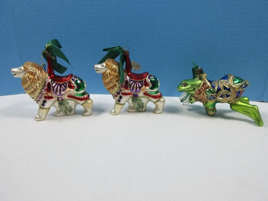 3 Waterford Holiday Heirlooms Limited Edition Hand Blown Glass Christmas Ornaments Carousel