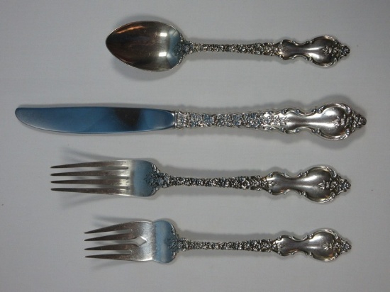 4 pc. International Sterling Silver Du Barry Pattern Flatware Heavy Repousse Floral and Scroll