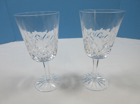 Pair Waterford Crystal Lismore Pattern Vertical Cut Bowl Multisided Stem 6 7/8" Water Goblet