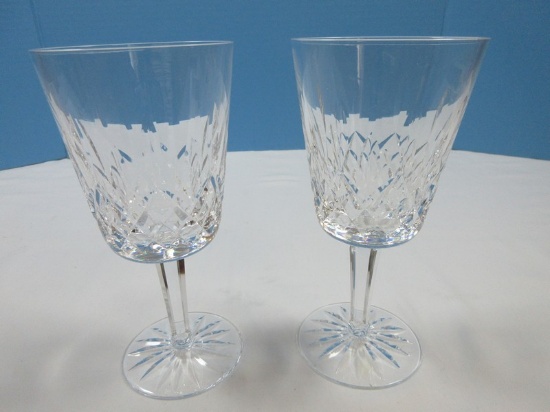 Pair Waterford Crystal Lismore Pattern Vertical Cut Bowl Multisided Stem 6 7/8" Water Goblet