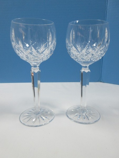 Pair of Waterford Crystal Lismore Pattern 7 1/2" Hockwine Multisided Stem Glasses