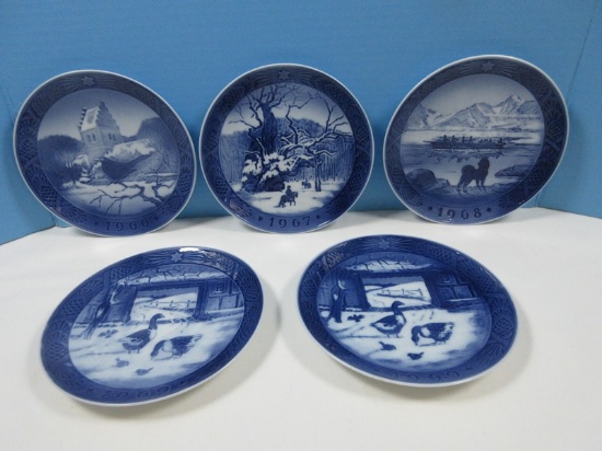 5 Collector Royal Copenhagen Porcelain Annual Christmas 7 1/4" Plates Blue and White Dated