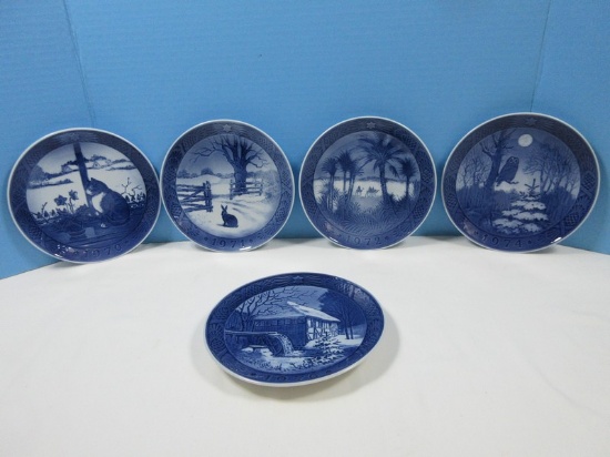5 Collector Royal Copenhagen Porcelain Annual Christmas 7 1/4" Plates Blue and White Dated