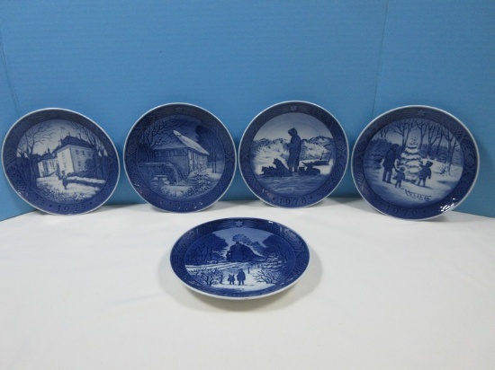 5 Collector 1970's Royal Copenhagen Porcelain Annual 7 1/4" Christmas Blue and White Dated
