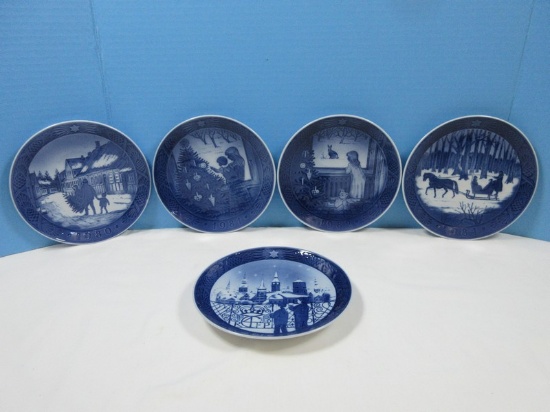6 Collector 1980's Royal Copenhagen Porcelain Annual 7 1/4" Christmas Blue and White Dated