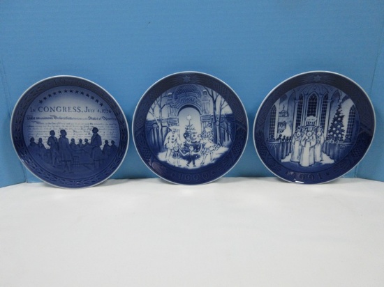 3 Collector Plates Royal Copenhagen Porcelain 7 1/4" Annual Plates Blue and White Dated