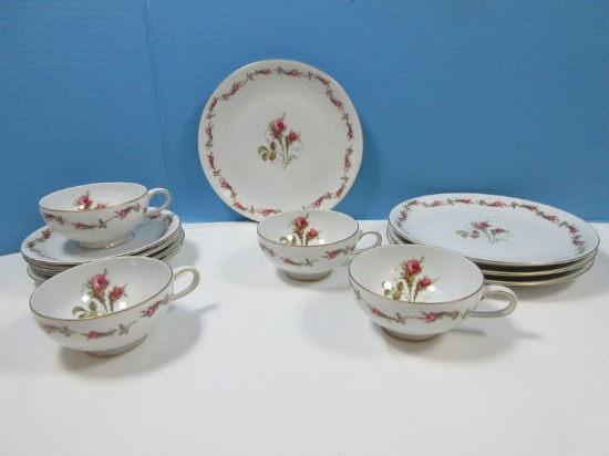 12 pcs. Eschenanbach China Moss Rose Pattern Center Rose Garlan Border Design 4 Each Footed