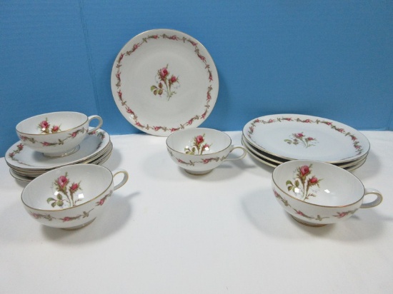12 pcs. Eschenanbach China Moss Rose Pattern Center Rose Garlan Border Design 4 Each Footed