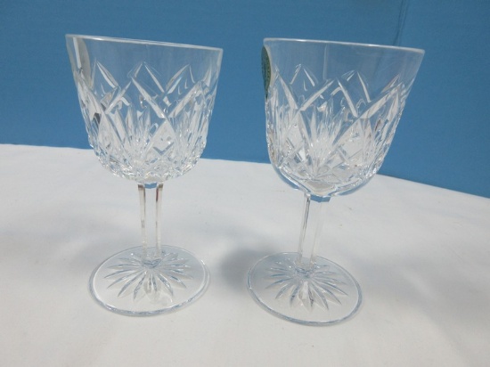 Pair Waterford Crystal Waterville 4 1/4" Port Wine Stems Arches Fans Criss Cross Cuts Design