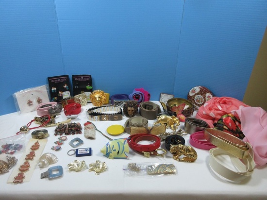 Lot Ladies Fashion Various Design Belt Buckles, Belts, Button Covers, Scarfs, etc.