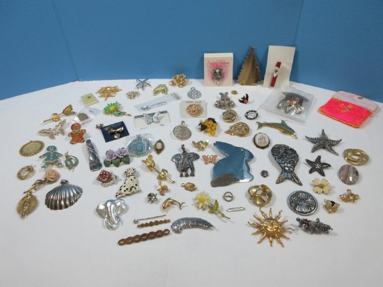 Designer Brooch Collection Silhouette Bunny Rabbit, Grape Cluster, Starfish, Enamel Flowers etc