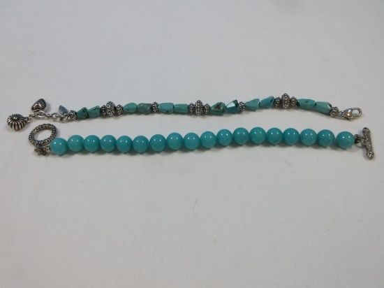 Brighton Turquoise & Baubles Lobster Clasp Bracelet 8" & Turquoise Bead Toggle Clasp Bracelet