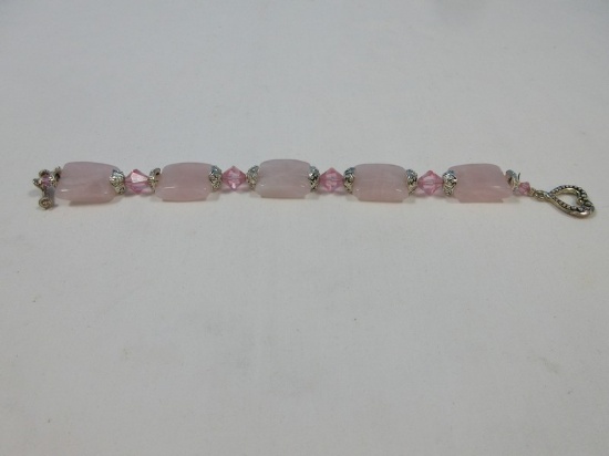 Rose Quartz Gemstone & Faceted Bead Bracelet w/ Toggle Clasp