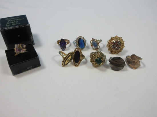Gorgeous Fashion Rings Spoon Ring, W. Germany Filigree Green Stone, Marquise Simulant ?.