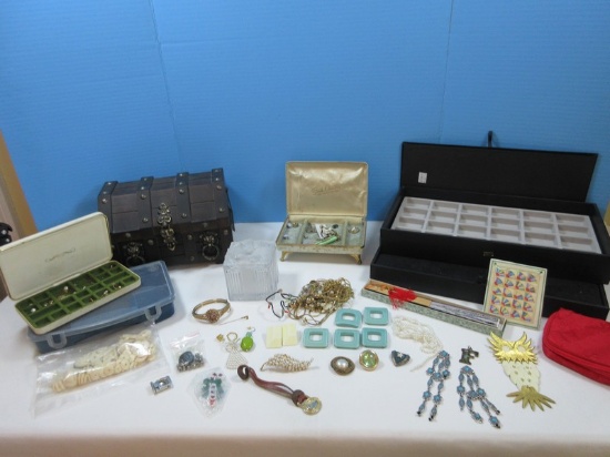 Jewelry Chest, Drawer Organizers, Crystal Trinket Box, Misc. Jewelry Pieces, Loose Beads, odd