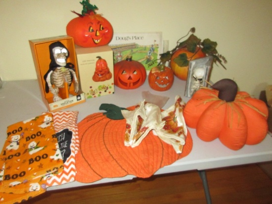 Fall/Halloween Decorations Ceramic Jack-O-Lantern Plush Pumpkin, Skeleton, LED Jack-O-