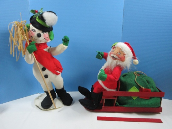 Annalee Mobilitee Plush Dolls Santa w/Sleigh Full of Toys & 20" Frosty The Snowman