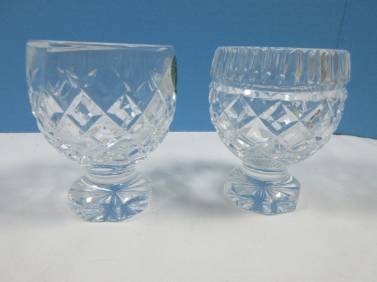 2 Waterford Crystal Footed Votive Candle Cup Holders 3 3/4" Vertical Cris-Cross Cut Design