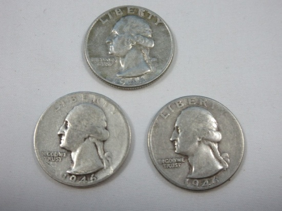 3-1946 Washington Silver Quarters 1 San Francisco Mint Philadelphia No Mint Mark 90% Silver