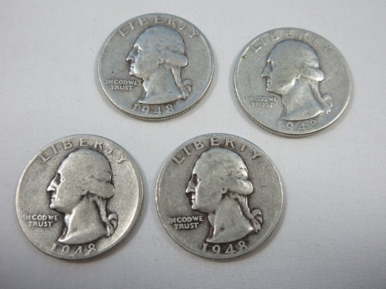 4-1948 Washington Silver Quarters Philadelphia No Mint Mark 90% Silver