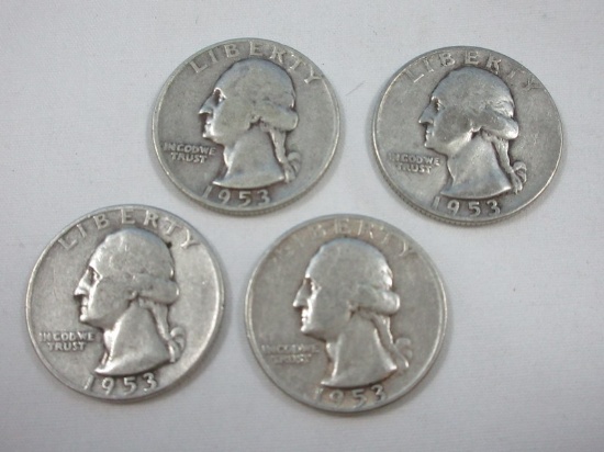 3-1953 (Denver Mint) 1-1953-San Francisco Mint Washington Silver Quarters  90% Silver