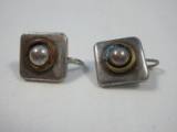 Pair Mexico 925 Sterling Silver Sphere Medallion Pierced Earrings Modern Design 9.12G+-