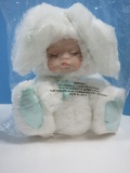 Adorable Porcelain Face Plush White Bunny Rabbit Musical Doll Approx 9