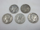 5-1940 Mercury Dimes Winged Liberty Silver Dimes 1 Denver, 1 SF Mint