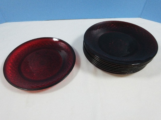 8 Cristal D'Arques-Durand Antique Ruby Pattern 8" Luncheon Plates Circa 1999-2008