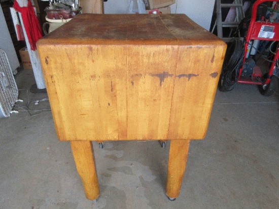 Solid Heavy Professional Large Butcher Block Table on Casters 36"H Top, 24"Square