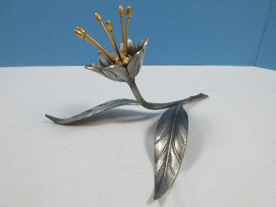 Artist S. Agudo Mid Century Modern Stylized Stem Foliage Flower Sculpture Antiqued Silver