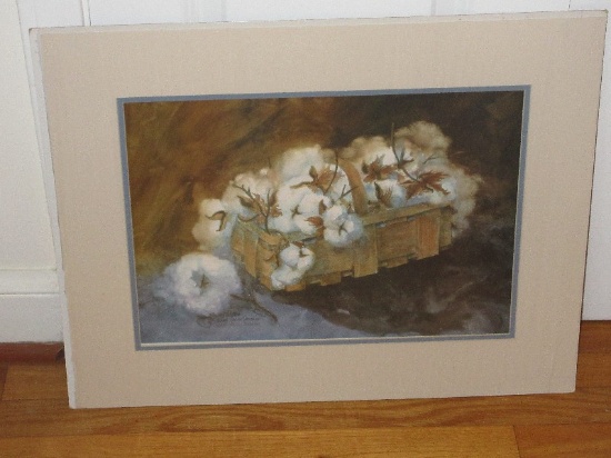 Basket of Picked Cotton Artist Signed Jo Ann Jacks Cataldo Offset Lithograph Limited 443/500