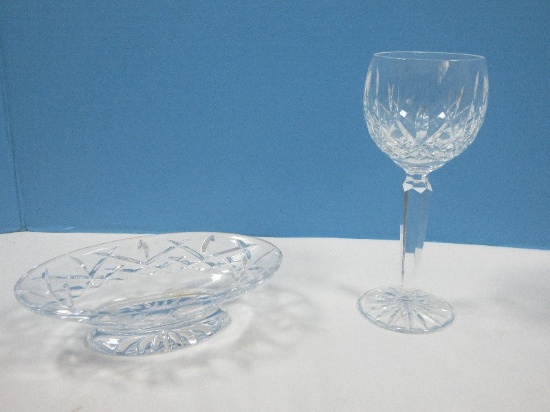 2 pcs. Waterford Crystal Lismore 7 1/2" Hock Wine Multisided Stem & Footed Oval Shallow Dish