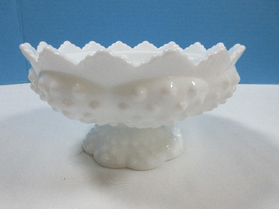 Fenton Milkglass Hobnail Pattern 6 1/2" Footed Candle Bowl