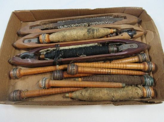 Textile Lot Vintage Wooden Bobbins, Loom Delivery Weaving Shuttles