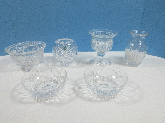 Crystal Princess House Footed 5" Candleholder, Bohemian Cut Cupped Rose Bowl, 5" Vertical