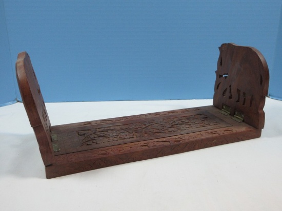 India Arts Shisham Wood Carving Elephants Sliding Bookend Figures