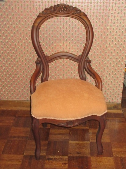 Splendid Walnut Balloon Back Parlor Chair Carved Detail Grape, Nuts and Foliage