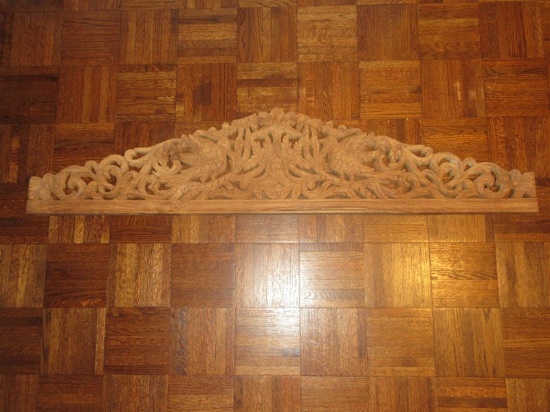 India Arts Beautiful Shesham Wood Carving Wall Ornament Birds Scroll Foliage & Berries