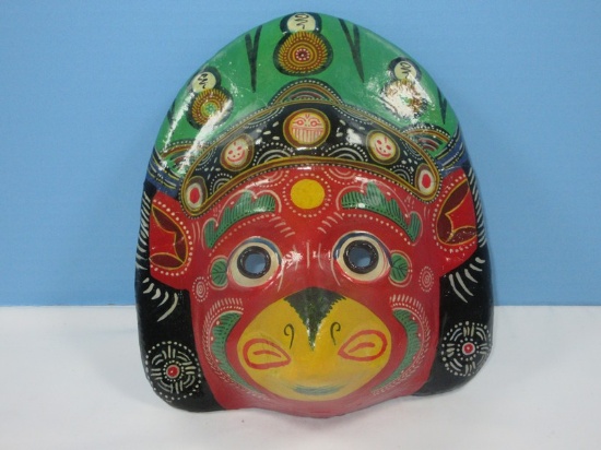 Colorful Papier Mache Hindu Deity Hand Painted Mask 9" x 8"